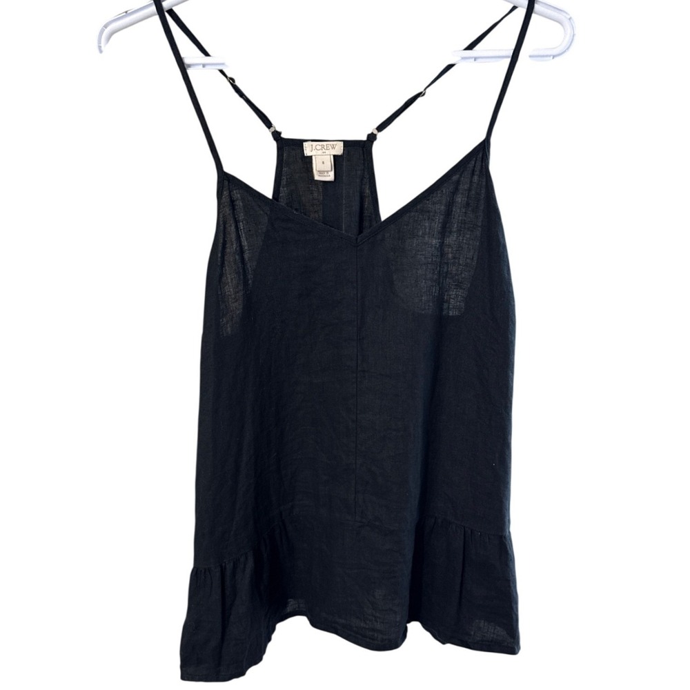 J Crew Black 100% Linen Peplum Cami Racerback Tank Top F1496 Size 8